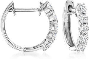 Ross-Simons 0.50 ct. t.w. Round Brilliant-Cut Diamond Huggie Hoop Earrings in 14kt White Gold