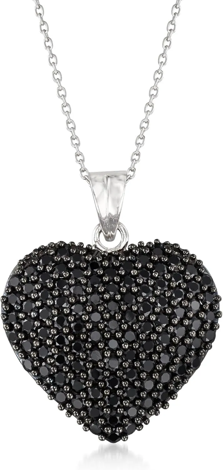 Ross-Simons 4.00 ct. t.w. Pave Black Spinel Heart Pendant Necklace in Sterling Silver