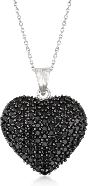 Ross-Simons 4.00 ct. t.w. Pave Black Spinel Heart Pendant Necklace in Sterling Silver