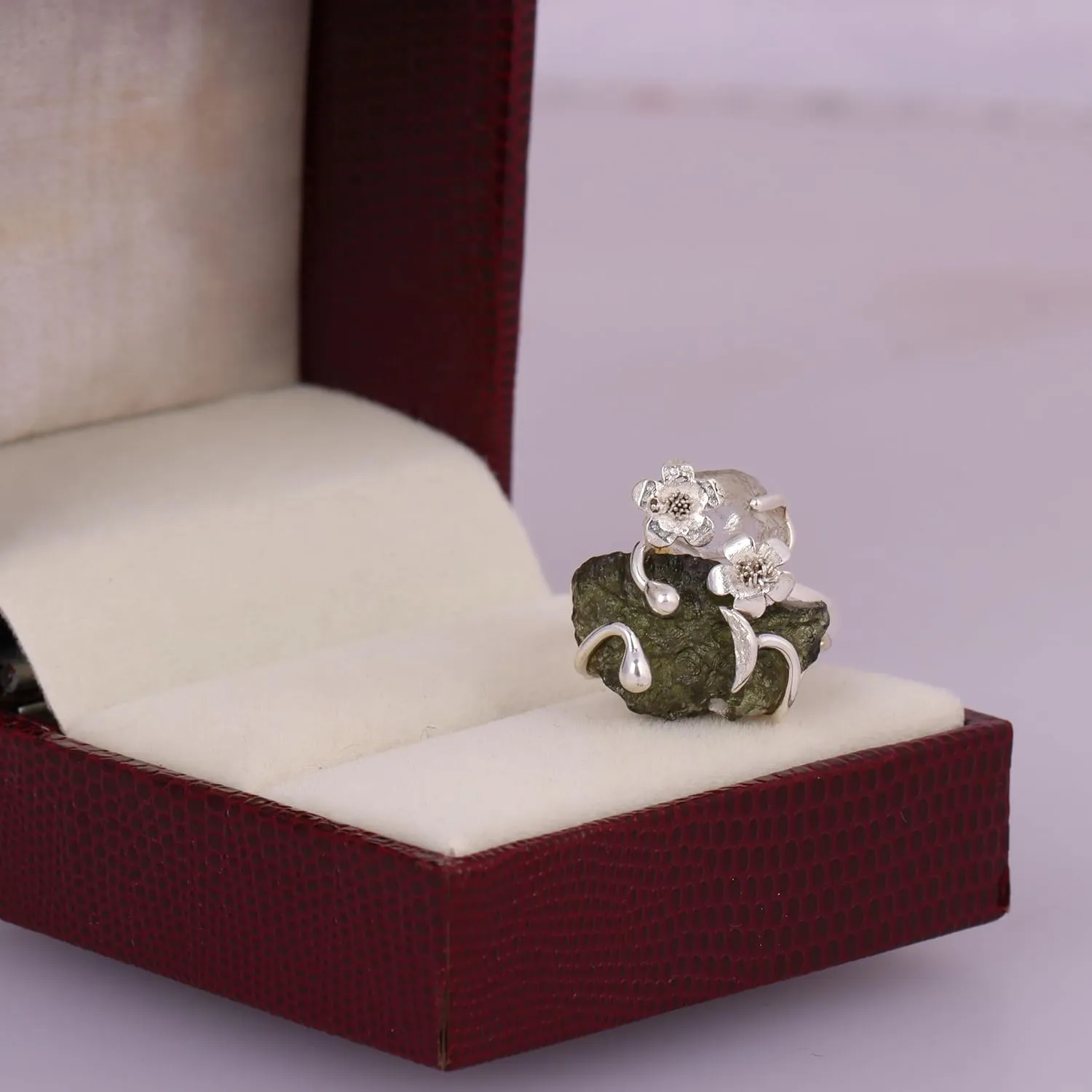 Rough Moldavite & Herkimer Diamond Ring, 925 Sterling Silver, Two Gemstone Ring, Handmade Statement Ring, Women Jewelry, Gift For Her