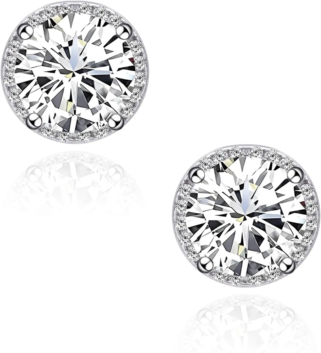 Round Cubic Zirconia Earrings Stud 8mm CZ Studs Earrings Hypoallergenic Princess Cut Earrings 925 Sterling Silver Post Studs Earrings for Women