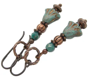 Rugged Lily Antiqued Copper Flower Earrings