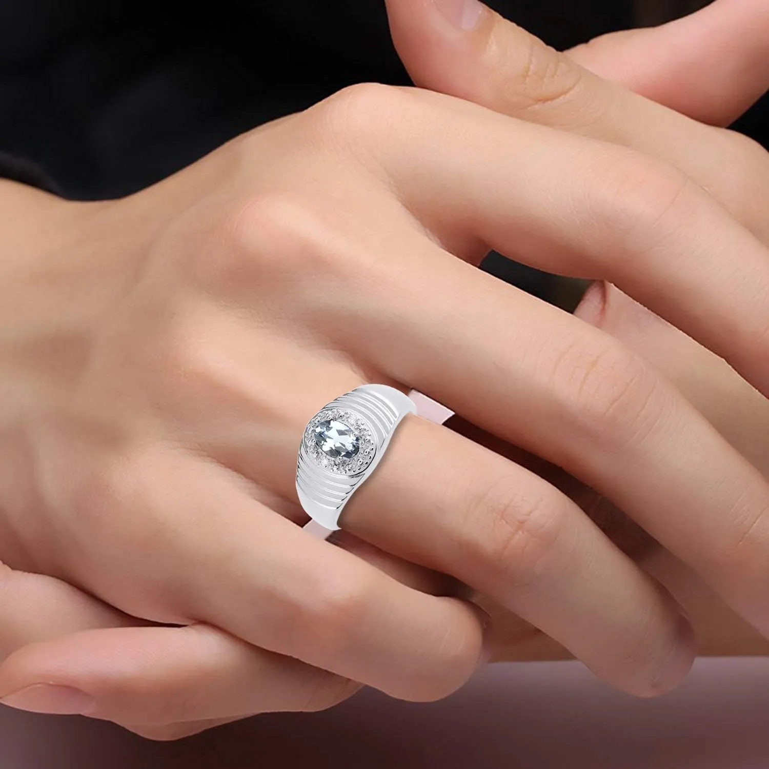 Rylos Men's Rings Classic 7X5MM Oval Gemstone & Sparkling Diamond Ring - Color Stone Birthstone Rings for Men, Sterling Silver Ring in Sizes 8-13. Unique Mens Jewlery