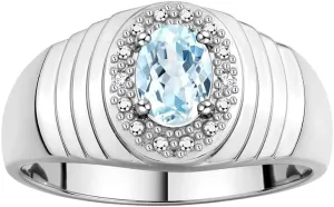 Rylos Men's Rings Classic 7X5MM Oval Gemstone & Sparkling Diamond Ring - Color Stone Birthstone Rings for Men, Sterling Silver Ring in Sizes 8-13. Unique Mens Jewlery
