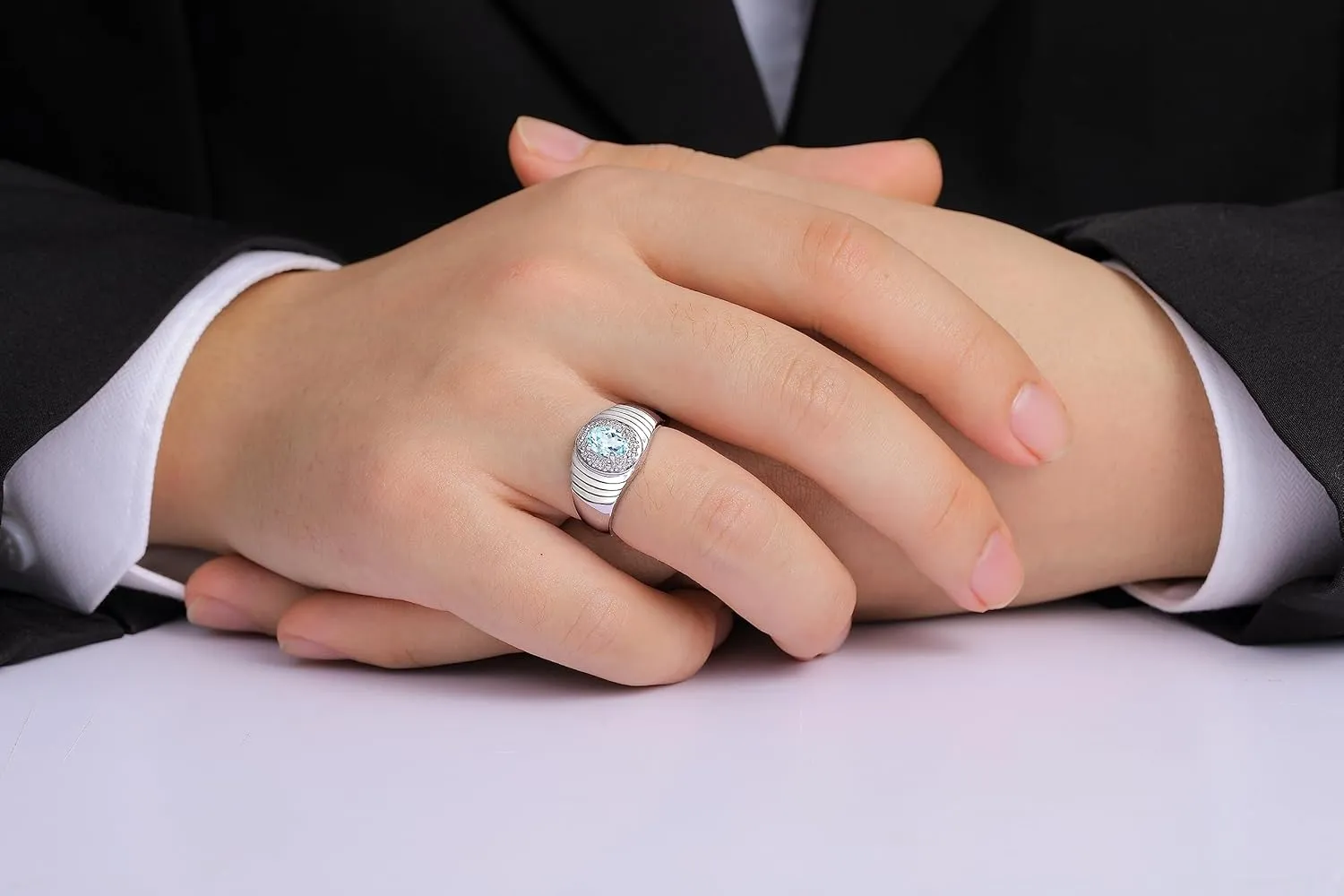 Rylos Men's Rings Classic 7X5MM Oval Gemstone & Sparkling Diamond Ring - Color Stone Birthstone Rings for Men, Sterling Silver Ring in Sizes 8-13. Unique Mens Jewlery