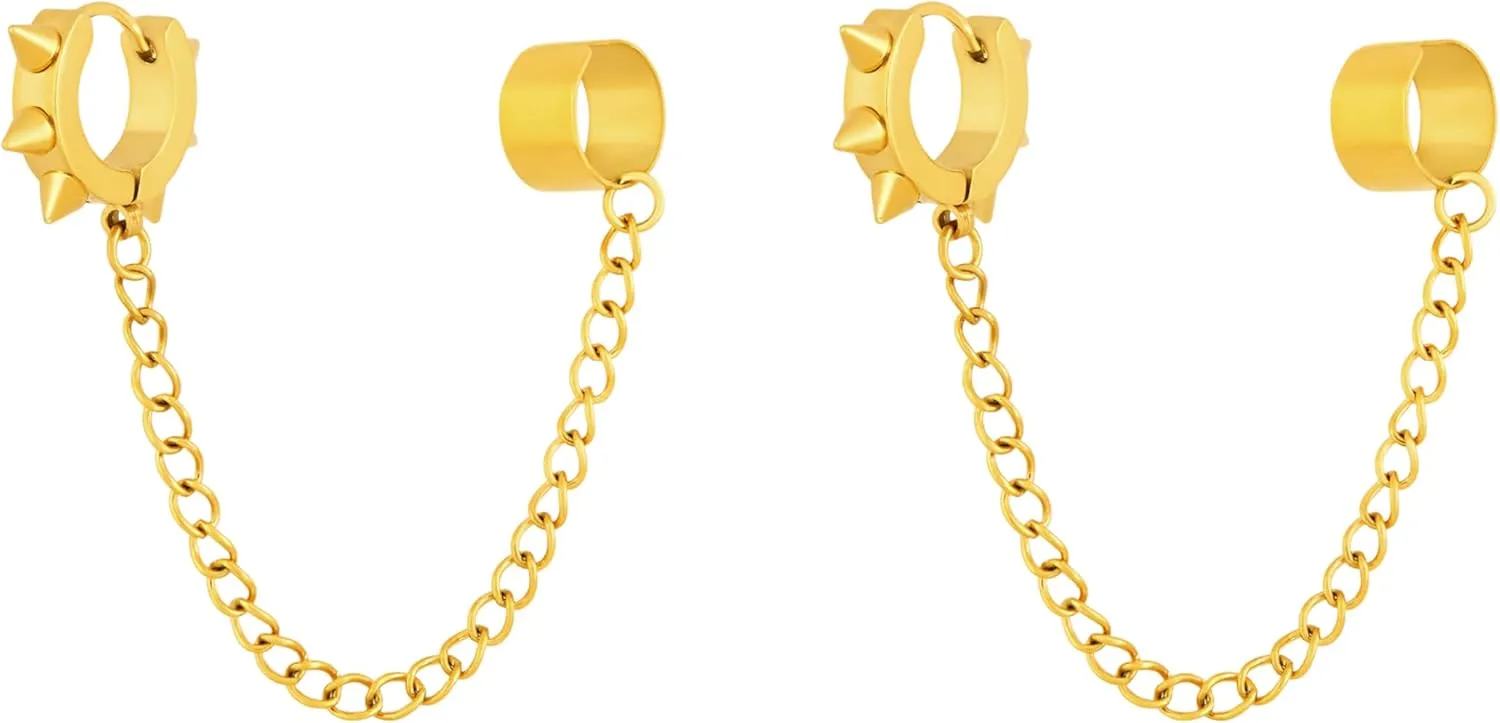 Sacina Goth Punk Gold-tone -Tone Spike Ear Cuff Earrings, Gothic Punk Emo Grunge Spike Earrings, Christmas Jewelry Gifts for Women