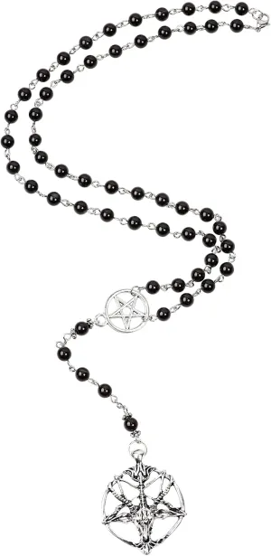 Sacina Gothic Baphomet Necklace, Pentagram Necklace, Long Bead Rosary Necklace, Goth Necklace, Halloween Christmas New Year Jewelry Gift For Women, Men