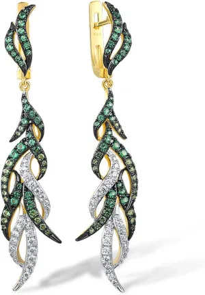 Santuzza 925 Sterling Silver Cubic Zirconia Gemstone Feather Dangle Earrings for Women