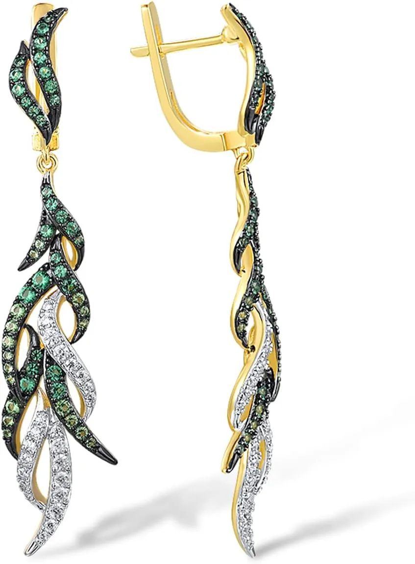 Santuzza 925 Sterling Silver Cubic Zirconia Gemstone Feather Dangle Earrings for Women