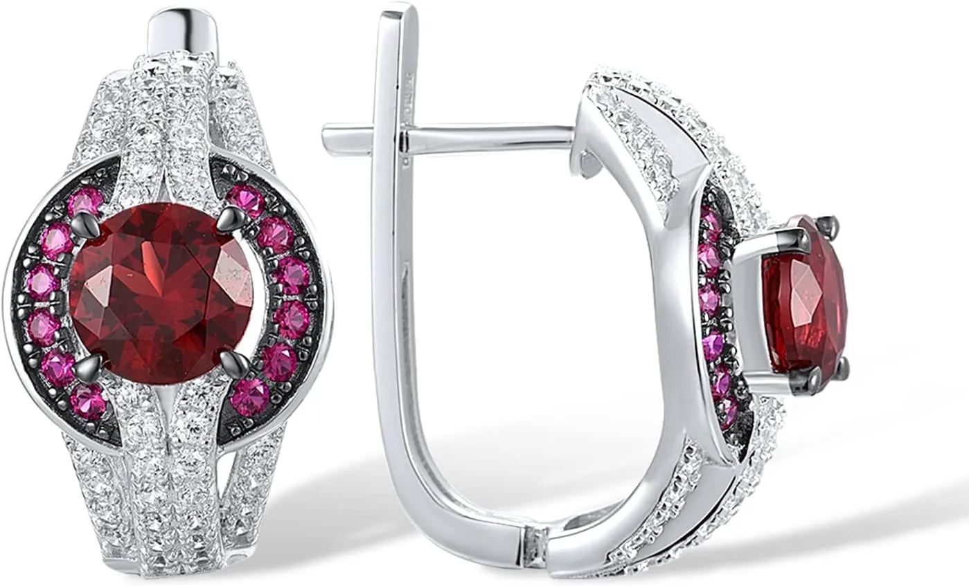 Santuzza 925 Sterling Silver Gemstone Cubic Zirconia Huggie Earrings for Women