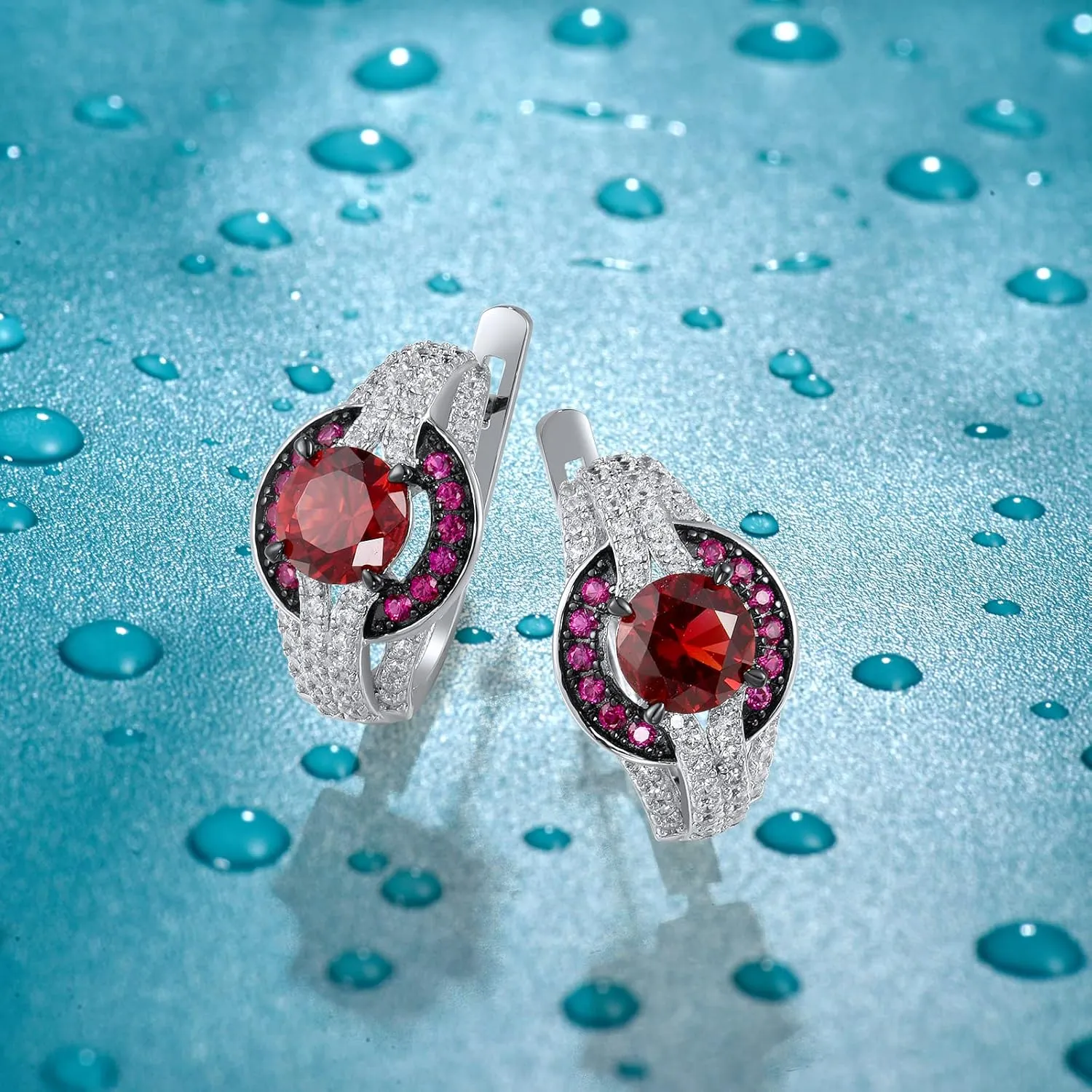 Santuzza 925 Sterling Silver Gemstone Cubic Zirconia Huggie Earrings for Women