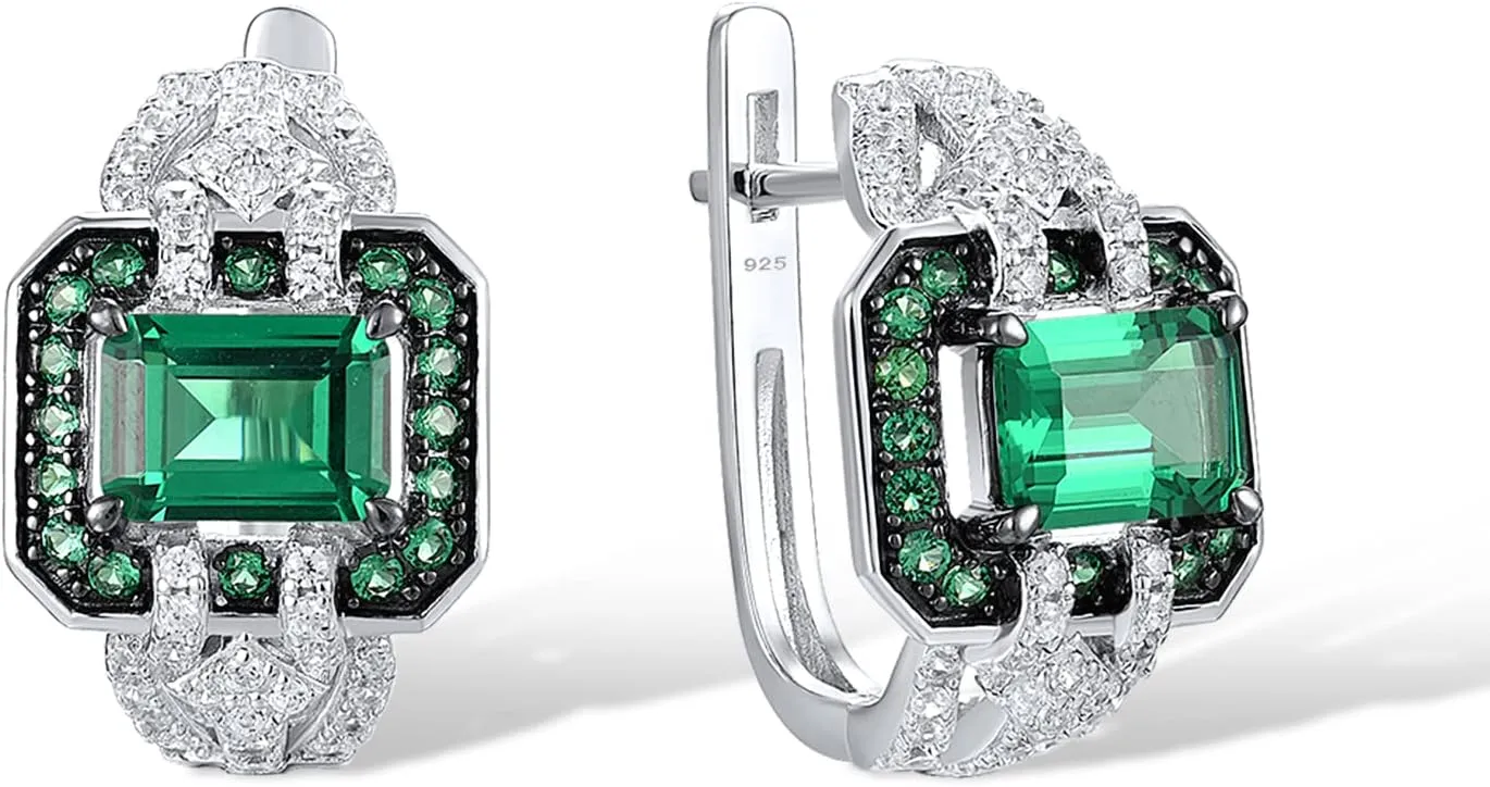 Santuzza 925 Sterling Silver Gemstone Cubic Zirconia Huggie Earrings for Women
