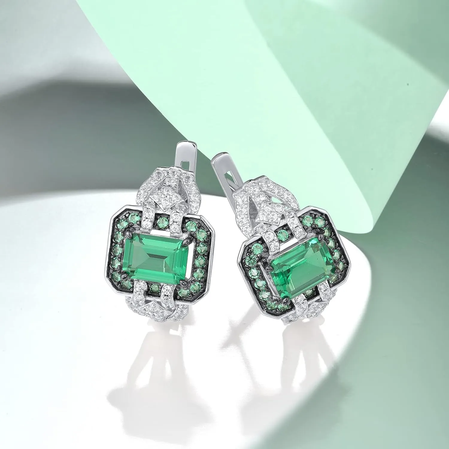 Santuzza 925 Sterling Silver Gemstone Cubic Zirconia Huggie Earrings for Women