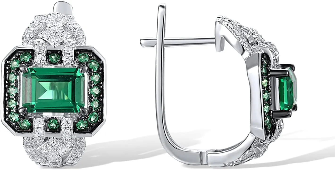 Santuzza 925 Sterling Silver Gemstone Cubic Zirconia Huggie Earrings for Women