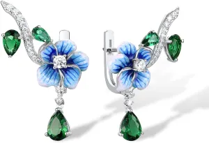 Santuzza 925 Sterling Silver Gemstone Enamel Flower Earrings