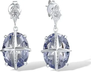 Santuzza 925 Sterling Silver Gemstone Glass Dangling Stud Earrings for Women