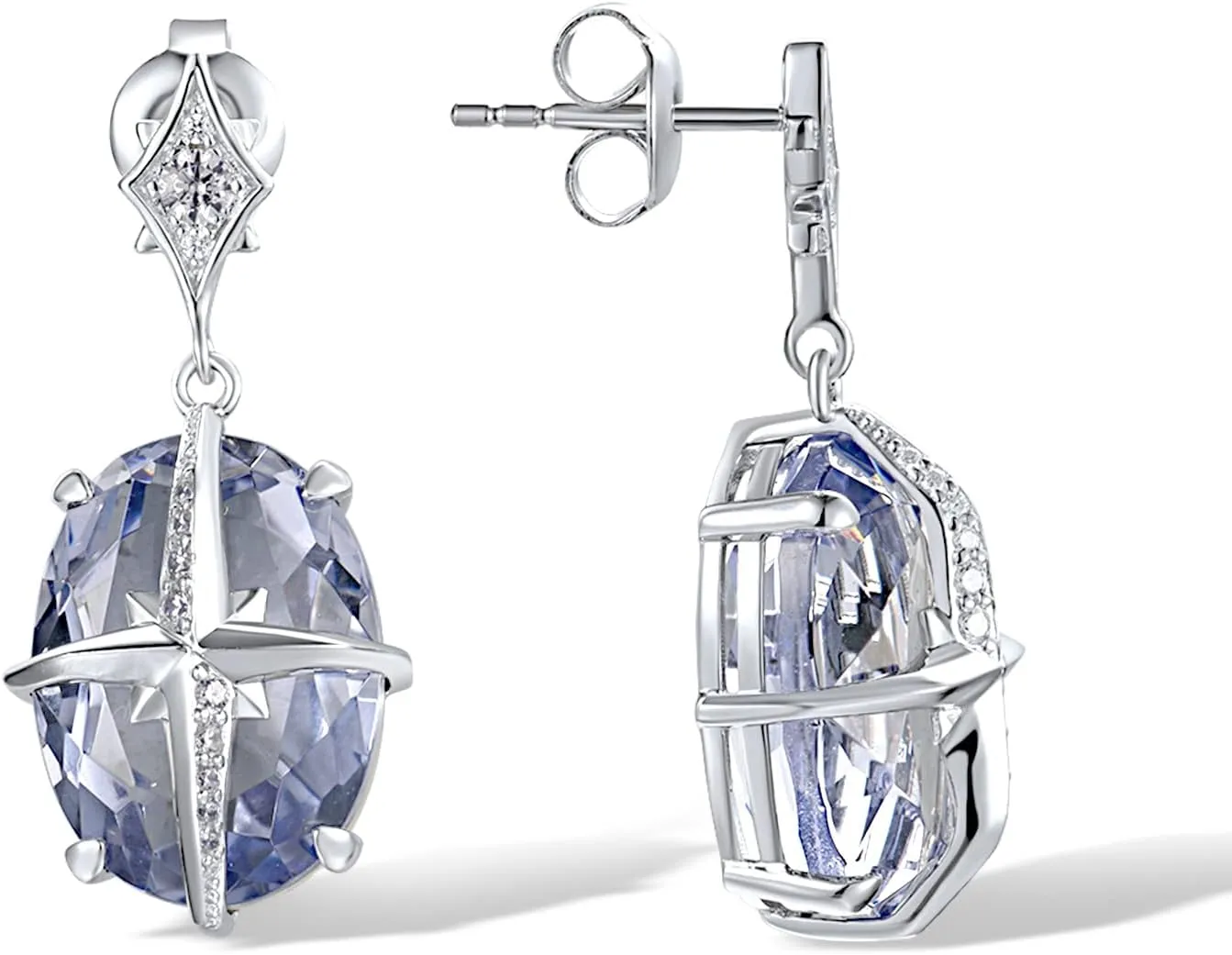 Santuzza 925 Sterling Silver Gemstone Glass Dangling Stud Earrings for Women