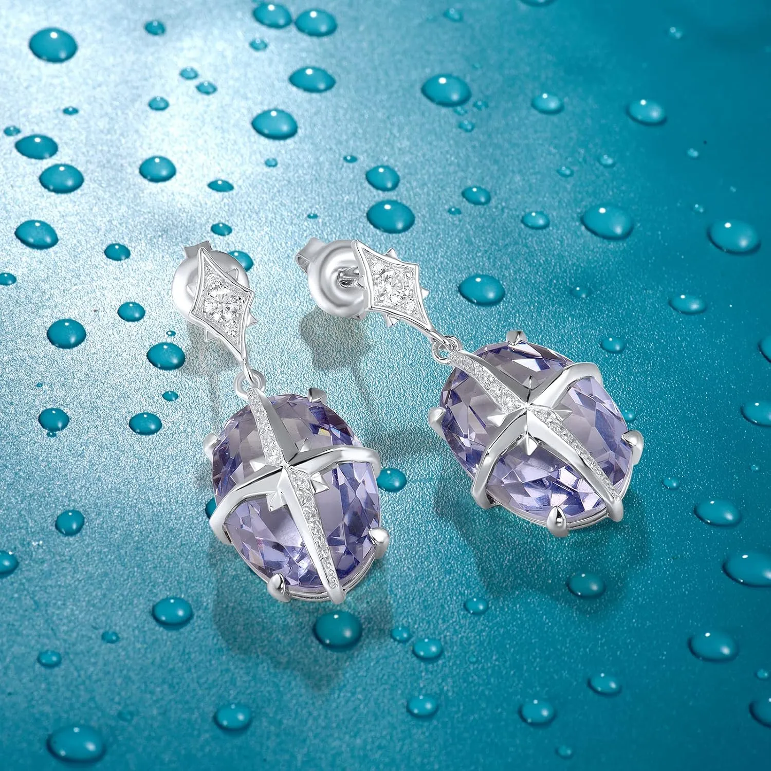 Santuzza 925 Sterling Silver Gemstone Glass Dangling Stud Earrings for Women
