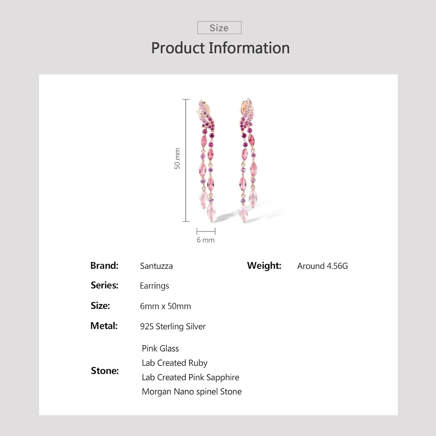 Santuzza 925 Sterling Silver Ombre Linear Earrings Glass Cubic Zirconia Stud Earrings for Women