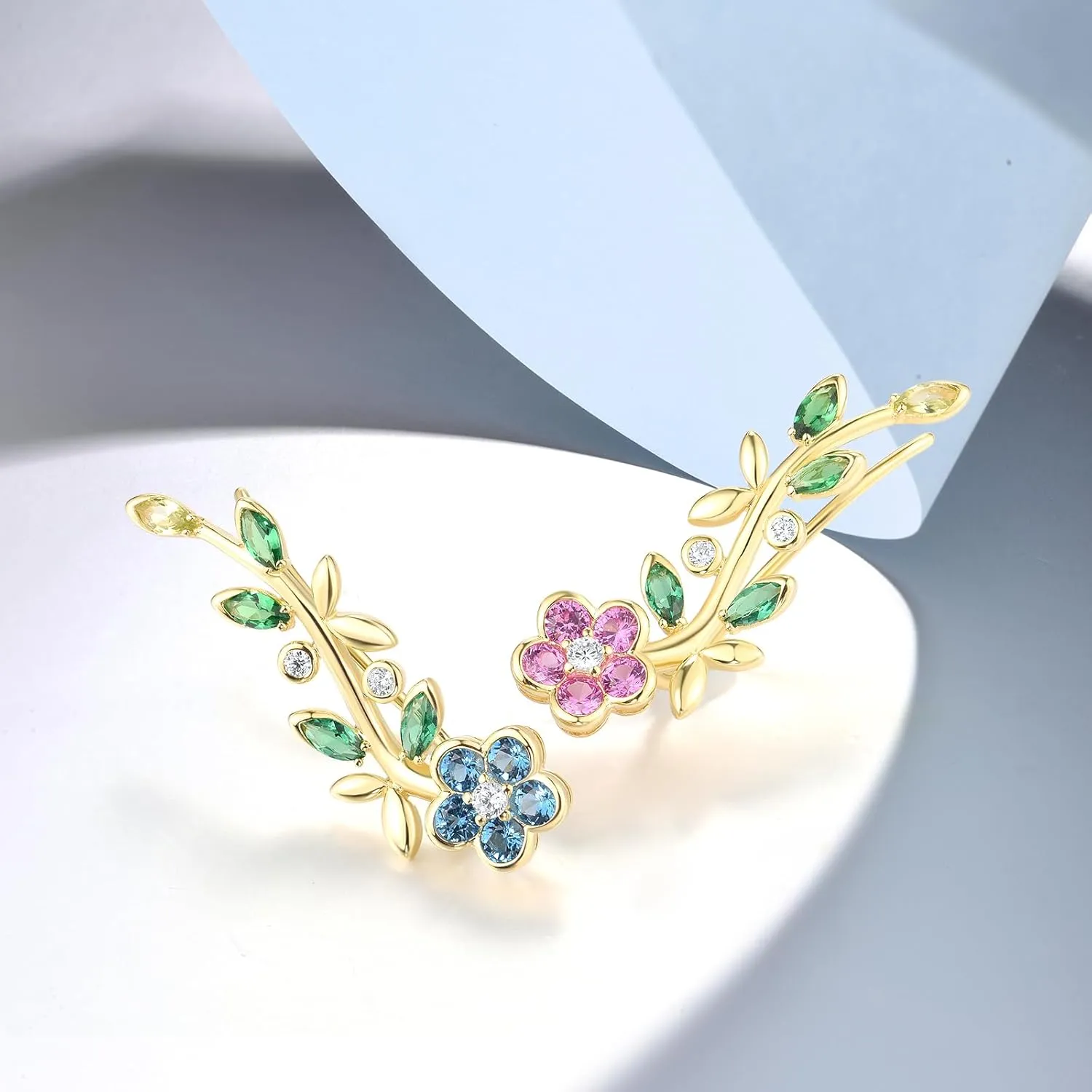 Santuzza 925 Sterling Silver Orchid Earrings Green Spinel Leaf Stud Earrings For Women