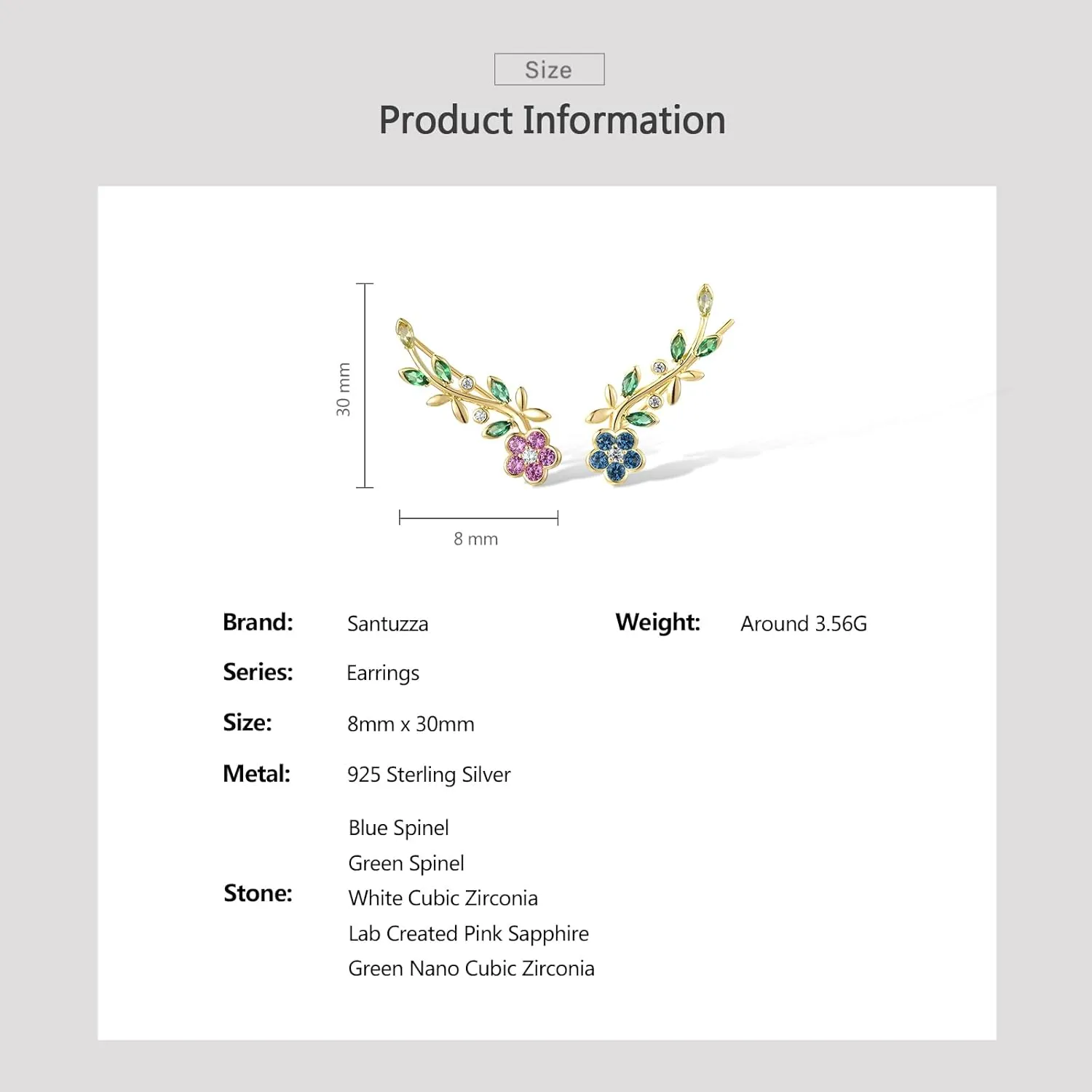 Santuzza 925 Sterling Silver Orchid Earrings Green Spinel Leaf Stud Earrings For Women