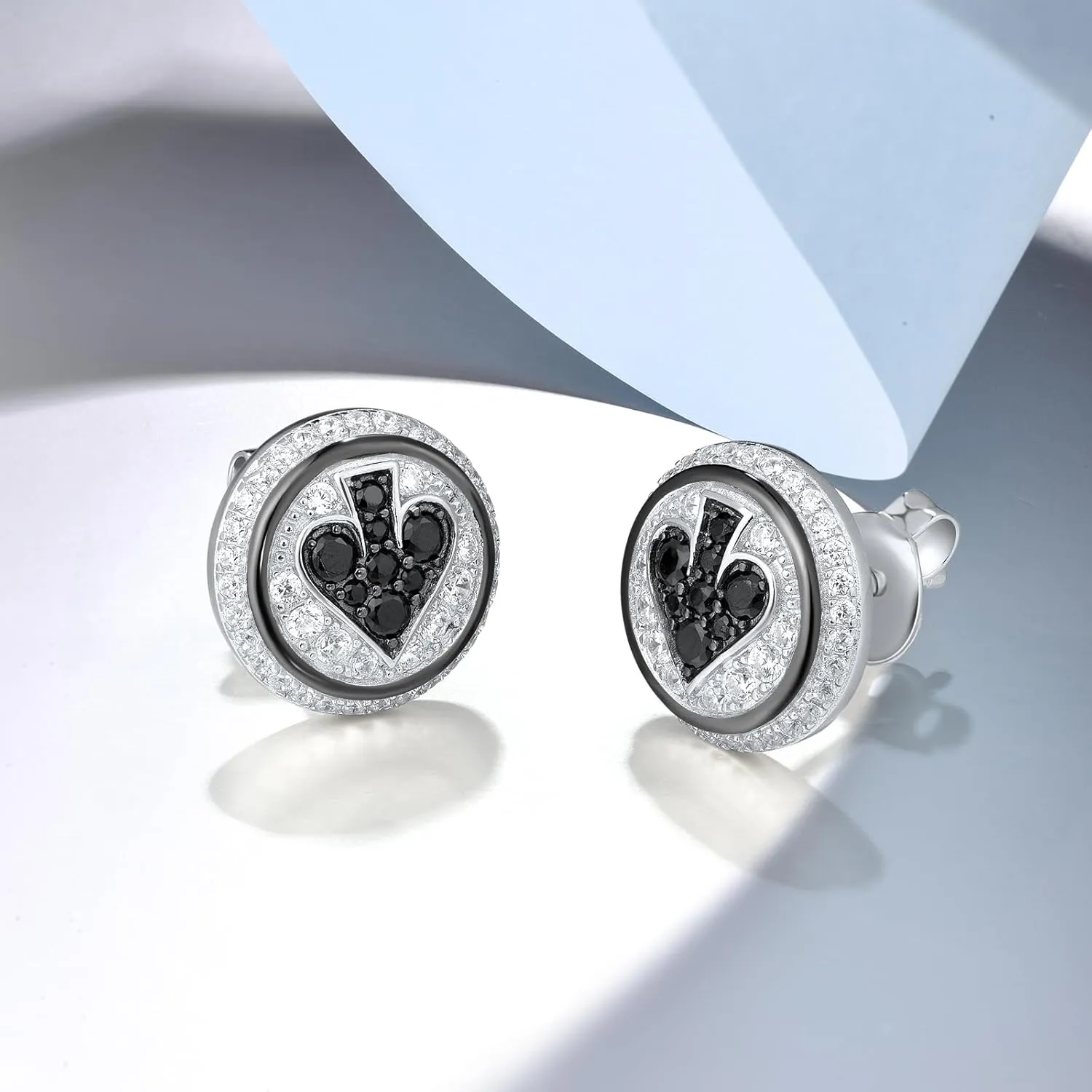 Santuzza 925 Sterling Silver Round Shape Gemstone Earrings White Cubic Zirconia Poker Four Suits Stud Earrings for Women