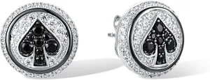 Santuzza 925 Sterling Silver Round Shape Gemstone Earrings White Cubic Zirconia Poker Four Suits Stud Earrings for Women