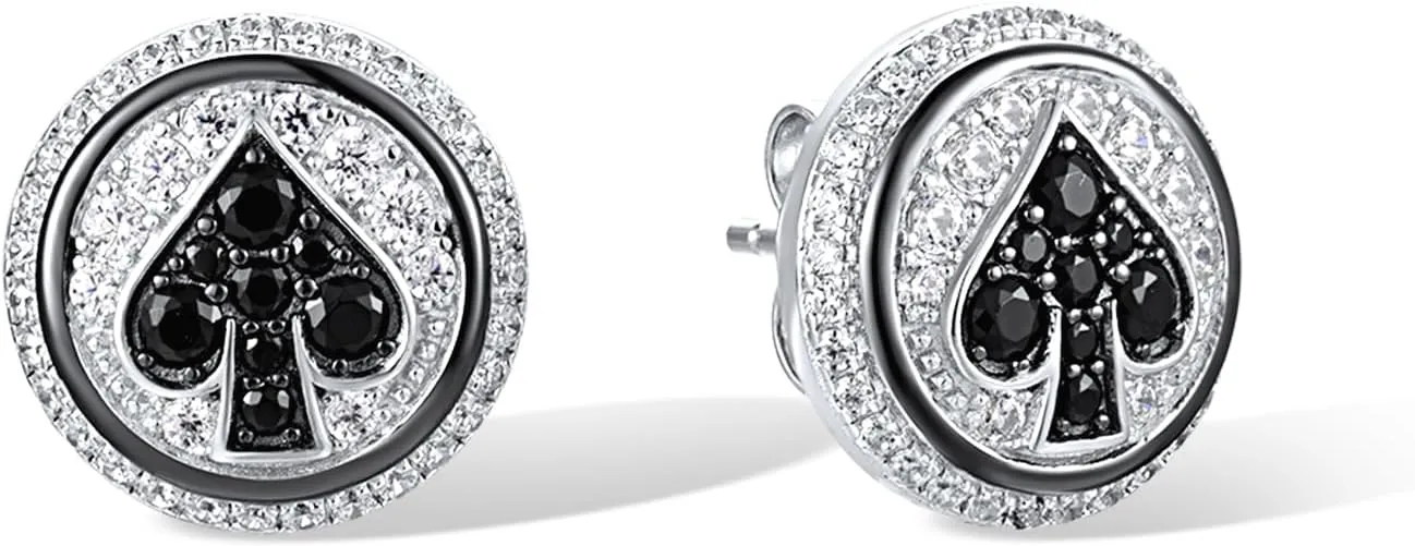 Santuzza 925 Sterling Silver Round Shape Gemstone Earrings White Cubic Zirconia Poker Four Suits Stud Earrings for Women