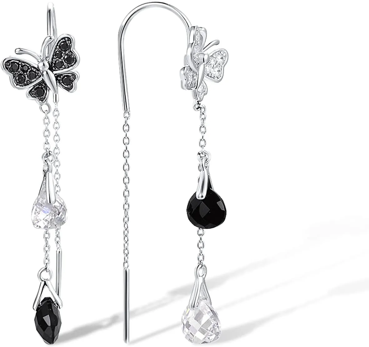Santuzza 925 Sterling Silver Threader Earrings White Cubic Zirconia Drop Earring