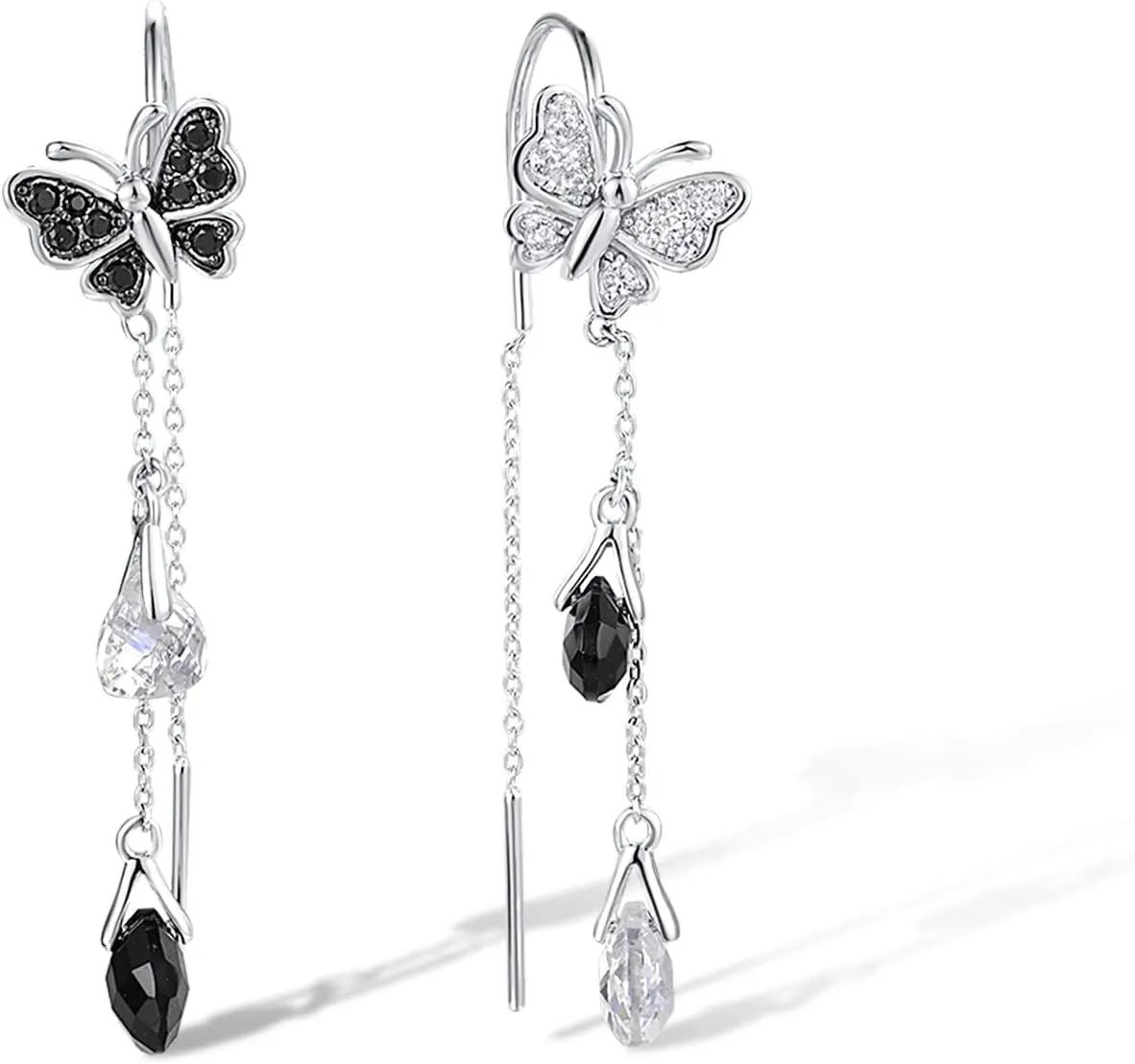 Santuzza 925 Sterling Silver Threader Earrings White Cubic Zirconia Drop Earring