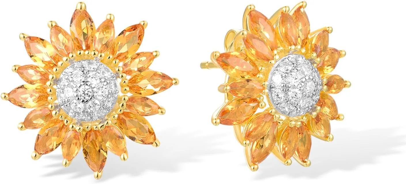 Santuzza Sterling Silver Gemstone Flower Earrings for Women