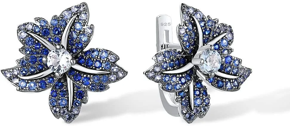 Santuzza Sterling Silver Gemstone Flower Earrings for Women