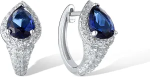 Santuzza Sterling Silver Hoop Earrings Cubic Zirconia Round Cuff Pierced Earrings for Women