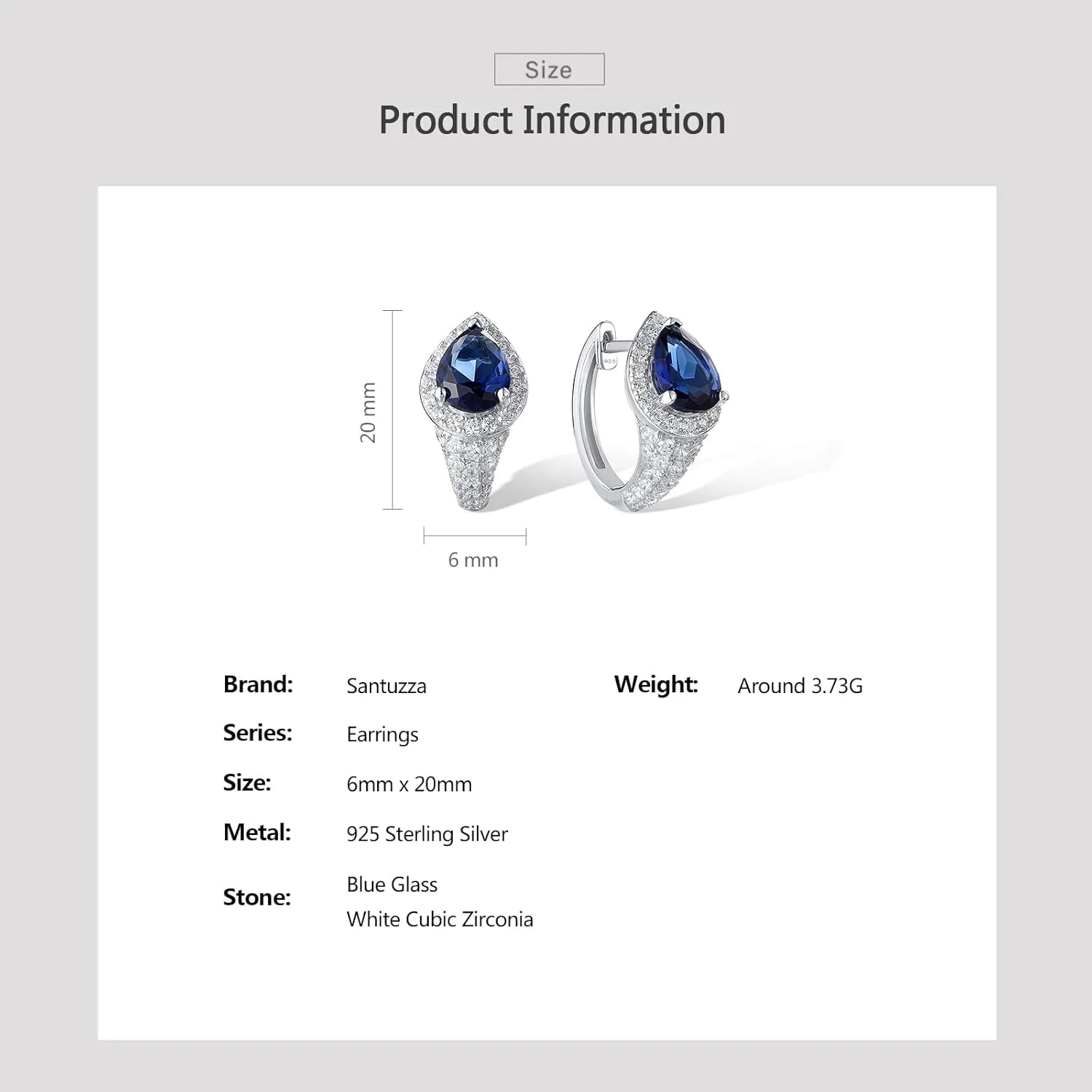 Santuzza Sterling Silver Hoop Earrings Cubic Zirconia Round Cuff Pierced Earrings for Women