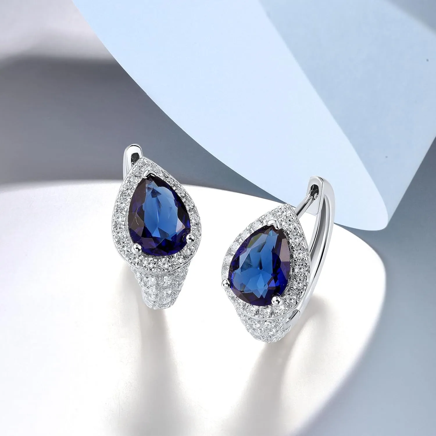 Santuzza Sterling Silver Hoop Earrings Cubic Zirconia Round Cuff Pierced Earrings for Women