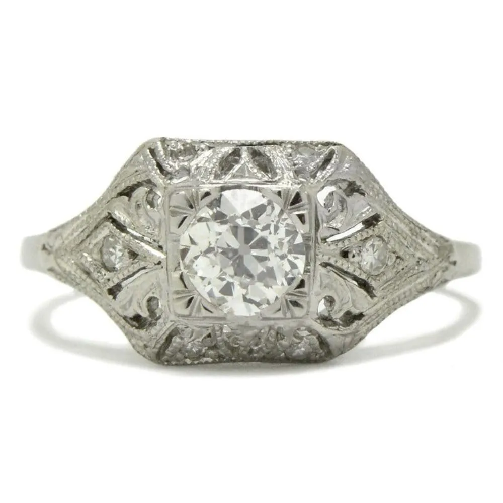 SilvaDeco 1 Ct Round Cut Diamond Art Deco Filigree Edwardian Artistic Engagement Ring 14K White Gold Finish Vintage Style Milgrian Wedding Ring 925 Sterling Silver Handmade Women Jewelry Ring