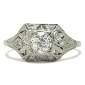 SilvaDeco 1 Ct Round Cut Diamond Art Deco Filigree Edwardian Artistic Engagement Ring 14K White Gold Finish Vintage Style Milgrian Wedding Ring 925 Sterling Silver Handmade Women Jewelry Ring
