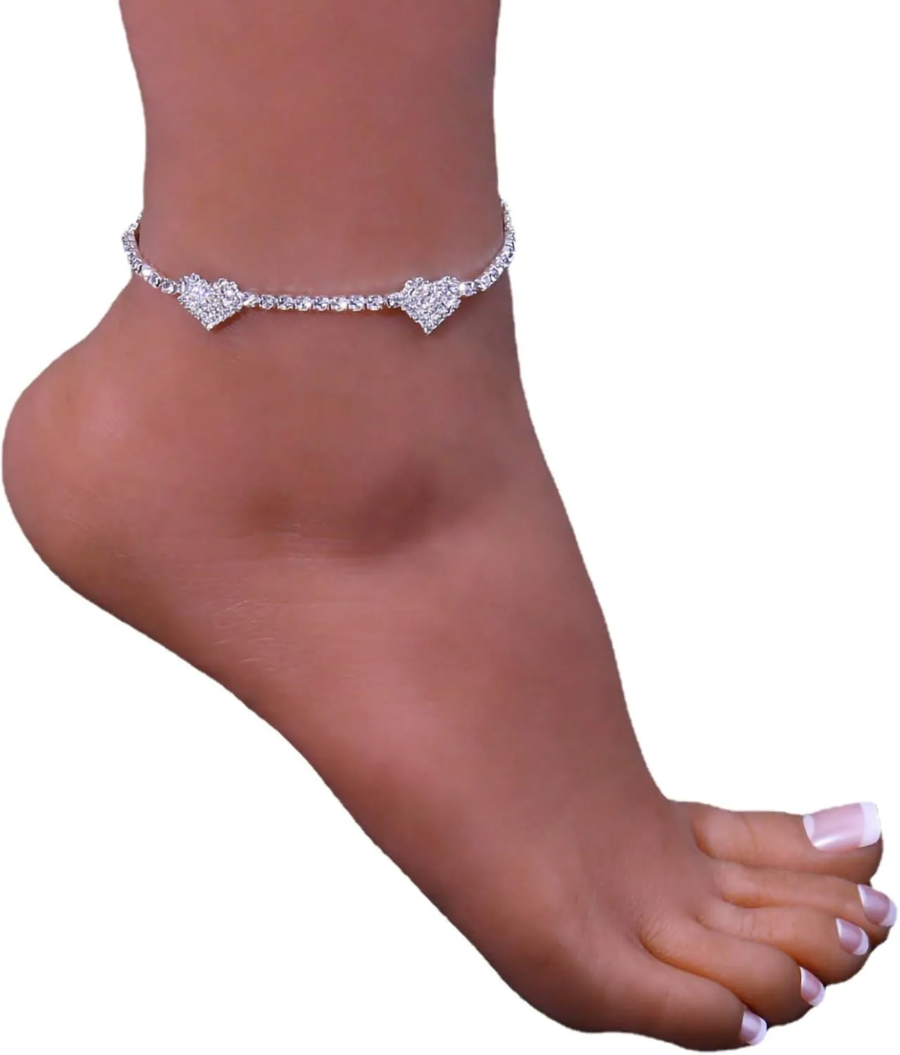 Silver Ankle Bracelets for Women, Adjustable Rhinestone Pendant Tennis Anklet, Butterfly Heart Infinite Diamond Summer Beach Foot Chain Jewelry Gifts