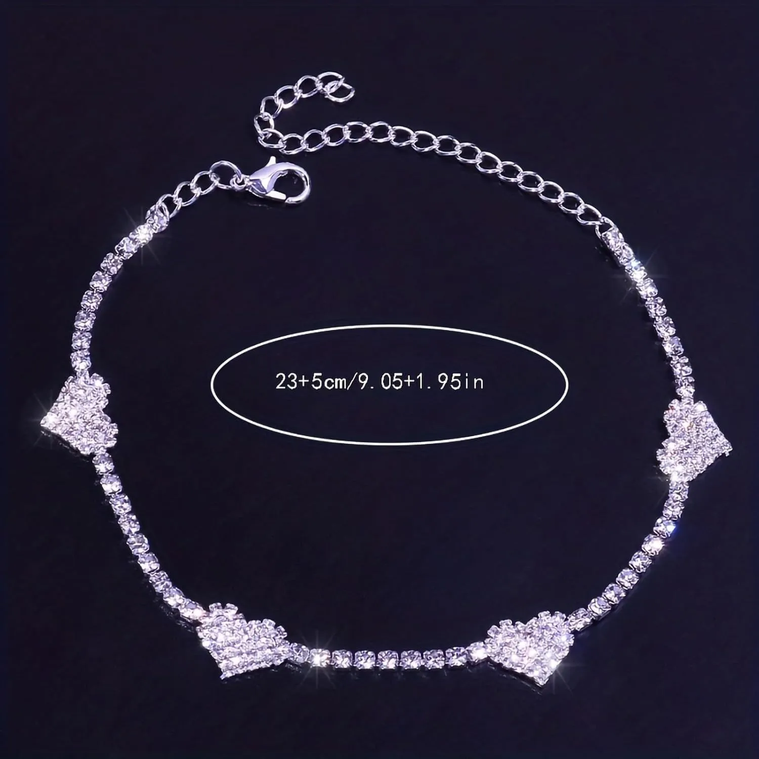 Silver Ankle Bracelets for Women, Adjustable Rhinestone Pendant Tennis Anklet, Butterfly Heart Infinite Diamond Summer Beach Foot Chain Jewelry Gifts