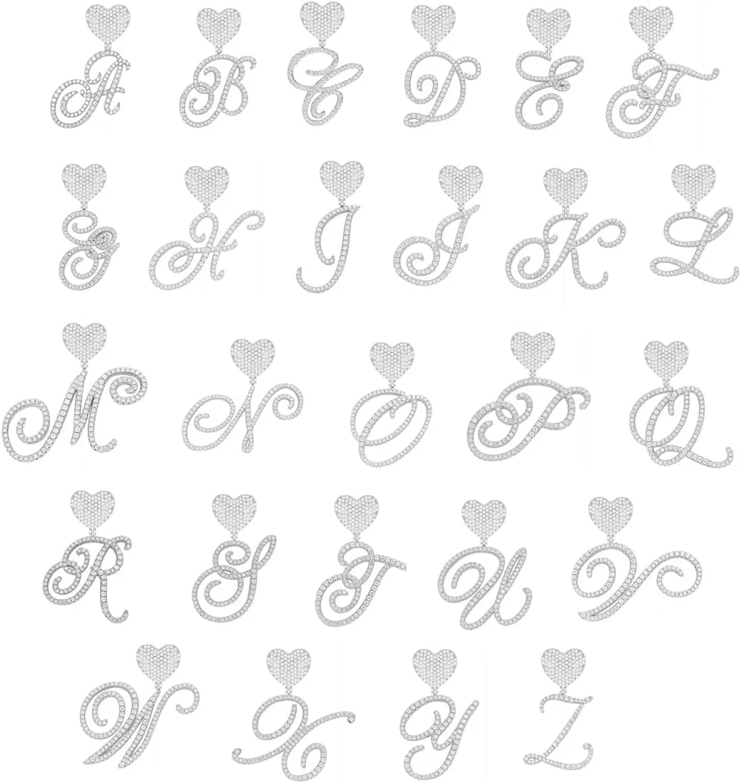 Silver Cuban Link Chain for Women men Initial Necklaces Iced Out Chain with Heart Letter Pendants Custom Chain Bling Name Necklace personalized Women Hip Hop Jewelry Gift