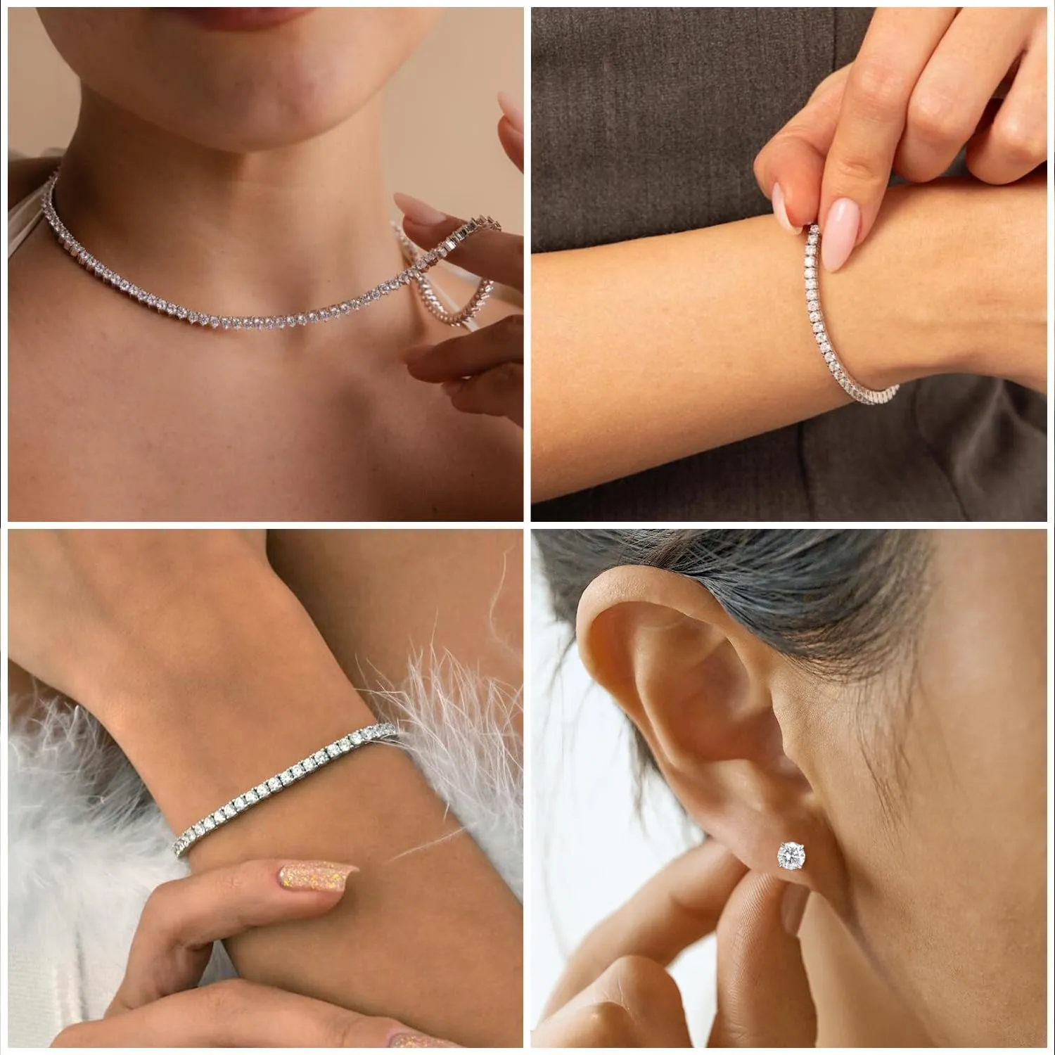 Silver Jewelry Set Tennis Necklaces for Women Sterling Silver Wedding Jewelry Sets for Brides Rhinestone Choker Necklace and Earring Set Bridal Prom Jewelry Set Accessories