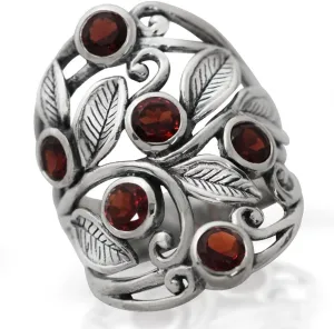 Silvershake Natural or Created Stones 925 Sterling Silver Unique Filigree Leaf Ring Right Hand Jewelry for Women