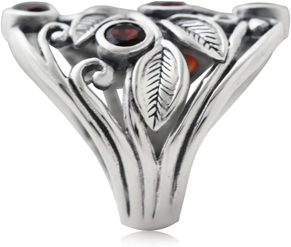 Silvershake Natural or Created Stones 925 Sterling Silver Unique Filigree Leaf Ring Right Hand Jewelry for Women