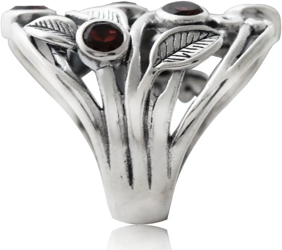 Silvershake Natural or Created Stones 925 Sterling Silver Unique Filigree Leaf Ring Right Hand Jewelry for Women