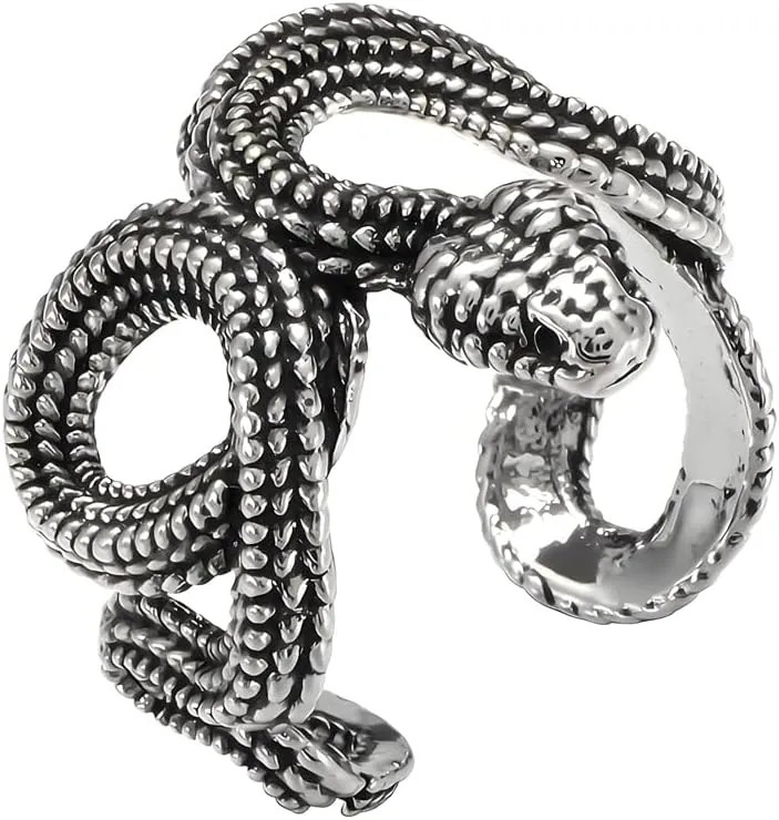 Snake Ring for Men Women Silver Gothic Cocktail Party Biker Snakes Ring Adjustable Animal Rings Punk Jewelry
