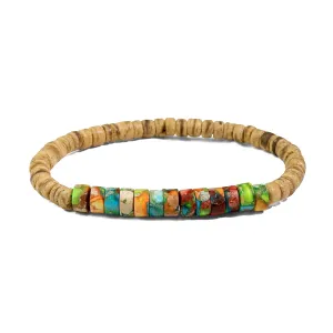 SofiaCreations Handmade Turquoise Sea Sediment Jasper Wooded Wood Beads Boho Vintage Stretch Bracelet, Healing Protection Balance Bracelet for Women Men (Jasper   Wood)