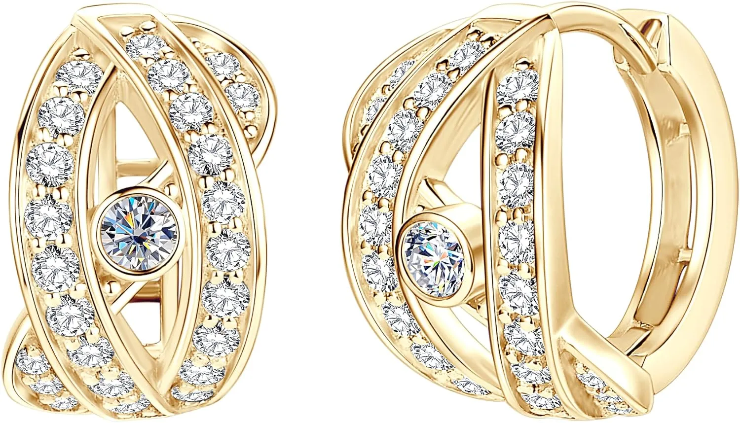 Solid 10K Gold Moissanite Huggie Earrings, 0.7ct/1.2ct Brilliant Round Cut Imitation Diamond Hoop Earrings 10K Yellow Gold Huggie Earring for Women Men, Gold Hoops Engagement Wedding Jewelry Gifts
