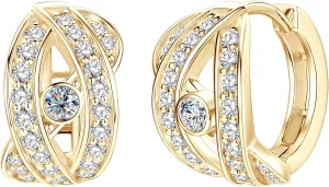 Solid 10K Gold Moissanite Huggie Earrings, 0.7ct/1.2ct Brilliant Round Cut Imitation Diamond Hoop Earrings 10K Yellow Gold Huggie Earring for Women Men, Gold Hoops Engagement Wedding Jewelry Gifts