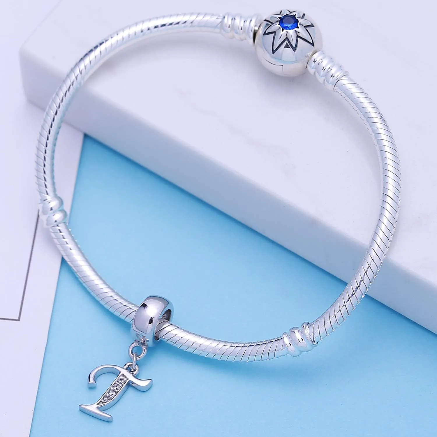 SOUKISS 925 Sterling Silver Letter Beads Initial A-z Dangle Alphabet Crystal Charm Fits European Bracelet Gift for Mother Valentines day