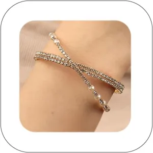 Sparkling Crystal and Pearl Cuff Bracelet Layered Rhinestone Wrist Bangle Wrap Half Open Elegant Bridal Accessory for Women